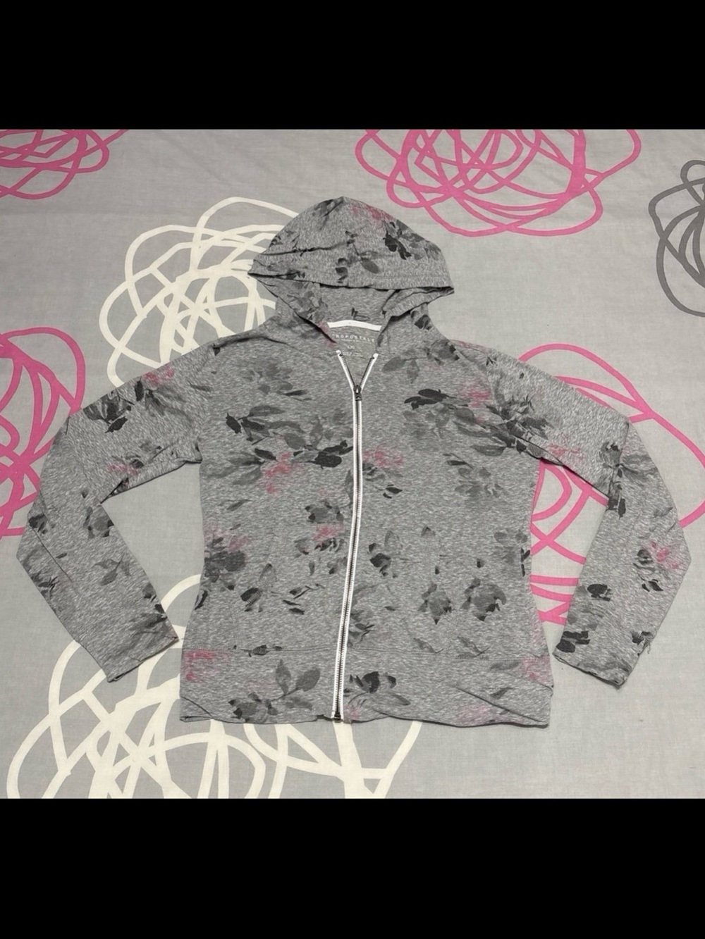 Aeropostale Grey Floral Zip-Up Hoodie